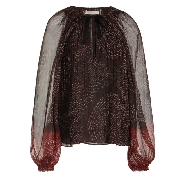 NEW Ulla Johnson Pauline Metallic Peasant Garnet Sheer Transparent Puff Sleeve 6 - Picture 2 of 10